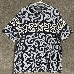 Polo Sport Ralph Lauren Shirt Mens 2XL Navy Blue‎ Abstract Print Polo Hawaiian